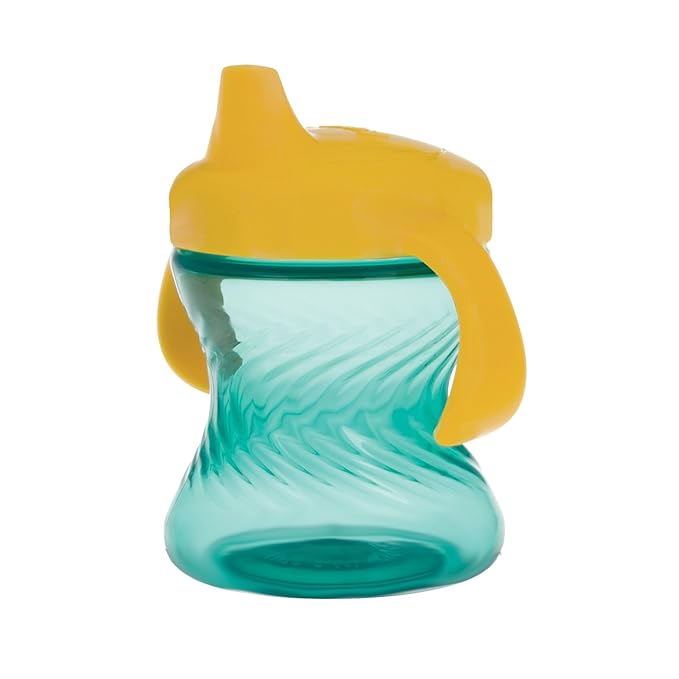 Nuby 2-Handle No-Spill Hard Spout Sippy Cup with Easy Grip - (3-Pack) 7 oz - Baby Sippy Cup with Controlled Sipping for 6+ Months - Green/Aqua/Red