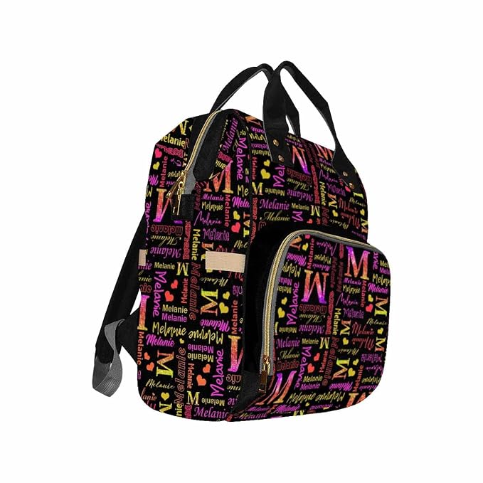 InterestPrint Personalized Monogram Mommy Diaper Bag - Customized Black Purple Glitter Gradient Name Nursing Casual Travel Daypack Shoulder Bag