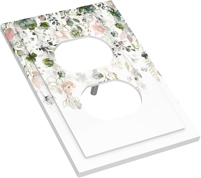Green Pink Floral Flower Rustic Eucalyptus Leaves Wildflower Outlet Covers 1 Gang Duplex Light Switch Cover Decorative Switch Plates Electrical Receptacle Faceplate Wall Plate for Bedroom Living Room