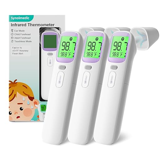 Ear Thermometer, Accurate Digital Baby Thermometer with Fever Alarm, Infrared Thermometer for Ear, Forehead & Touchless, Thermometer for Adults & Kids-Purple 3packs