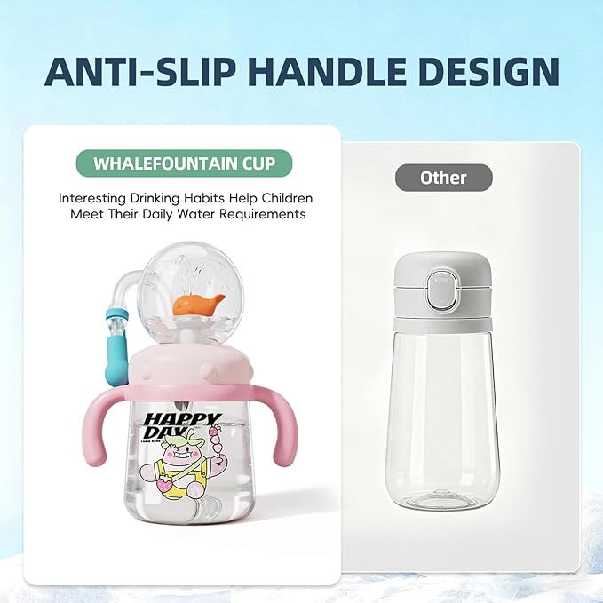 Comobebe Whale Fountain Cup for Kids Toddlers: 10oz/300ml Spill Proof Toddler Sippy,Straw Cup with Handle & Strap, BPA-Free forsippy cups for toddlers 1-3,Kids Water Bottle (Yellow)