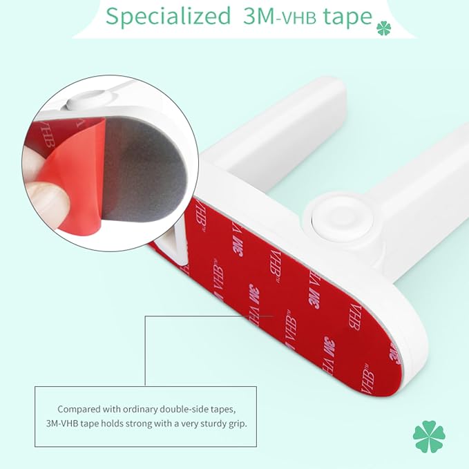 Door Lever Lock 1 Pack, No Drilling, ABS Material Door Handle Baby Proof with Strong 3M Adhesive Milky White