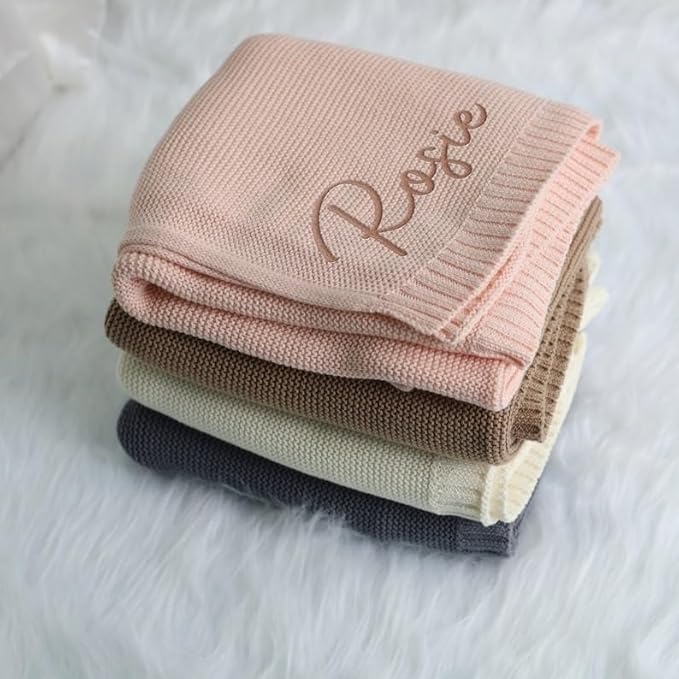 MDPrints Global Honestchi Embroidered Baby Blanket, Custom Name Blanket for Toddler, Personalized Knit Blankets for Boys and Girls, Stroller Blanket (Pastel 115)