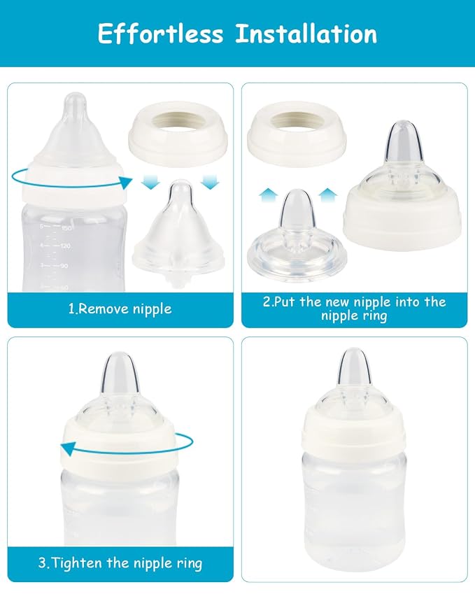 Sippy Nipples for Evenflo Balance Wide Neck Bottles, Soft 100% Silicone Wide Neck Spout Nipples, 6m+, 4 Count