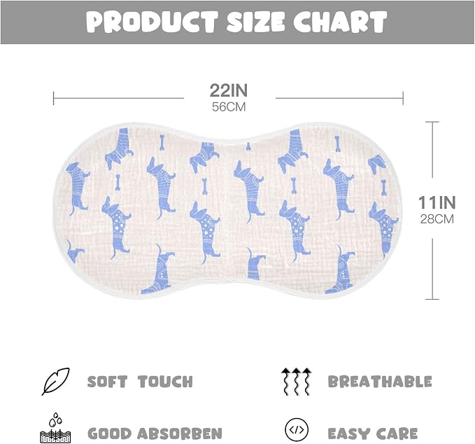 Cute Dachshund Dog and Bone Pattern Muslin Burp Cloths for Baby 1 Pack 100% Cotton Baby Washcloths Bibs for Boy Girl