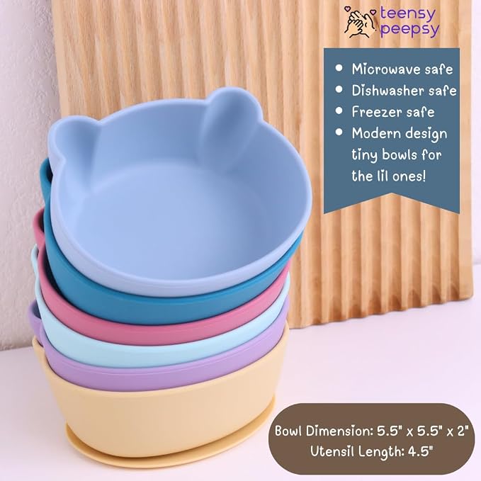 Silicone Bowl Suction with Spoon and Fork for Babies 6 months+ Suction Bowls for Baby Utensils 6-12M+ BLW Baby Essentials Newborn Essentials Must Haves (Aquamarine)
