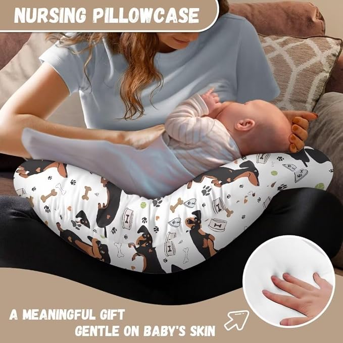 Breastfeeding Pillow Slipcover for Baby Boys & Girls, Puppy Print Nursing Pillow Case for Newborn, Soft Fabric Fits Snug On Infant