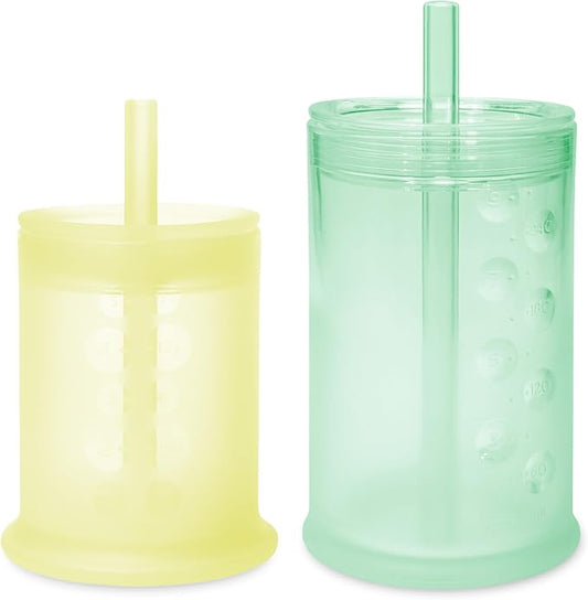 Olababy Silicone Training Cup with Straw Lid Bundle 5oz Lemon + 9oz Mint