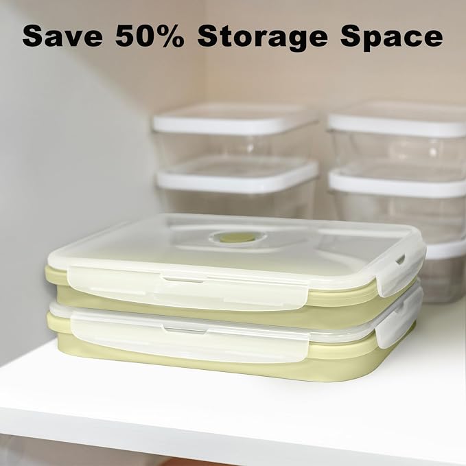 Collapsible Silicone Food Containers 1200ml 2 Pack Leakproof | Meal Prep Bowls for Kitchen & Camping, Airtight Lids, Microwave Freezer Dishwasher Safe, BPA free