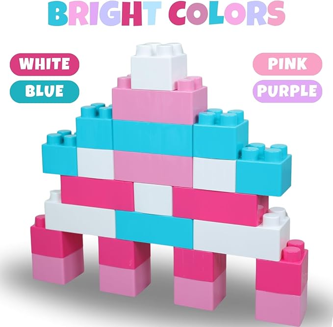 Liberty Imports 24 PCS Giant Blocks for Toddlers, Set of Plastic Large Building Blocks for Kids Creative Play, Big Stacking Bricks for Children, Kids (Pastel Colors)