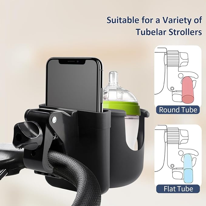 Universal Stroller Cup Holder with Phone Holder, 360°Rotatable Bottle Holder with Strong Clip, Accessories for Stroller, Bike, Wheelchair, Walker, Scooter (UM-SCH-B2410, Large)