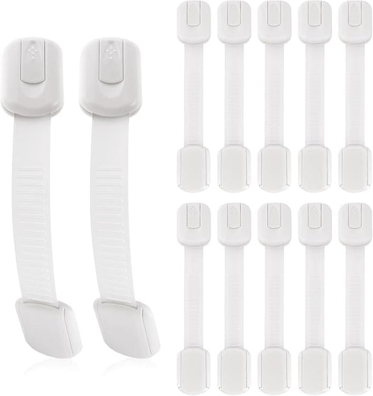 12-Pack Baby Safety Locks - Refrigerator, Oven, Drawer and Cabinet Locks, 3M Adhesive, No Screws or Magnets, Adjustable Size, for Kitchen, Dining Room, Living Room, and Bathroom