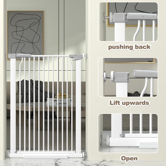 41" Extra Tall Cat Gate for Doorway, 40.6-54.7 Metal Pet Baby Safe Gate, Extra Wide Pressure Mounted Child Door with Expansion Kit, No Drilling No Climb Cat Fence Indoor, Tall Dog Gate, White