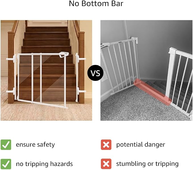 beeNbkks Clear Dog Gate for Stairs, No Bottom Bar 30" Tall Pet Barrier with 4 Banister Adapters, Fits 1.5"-3.5" Wide Posts, 29.5"-44.5" (1 Rail) or 30.5"-46" (2 Rails) Wide Opening, Indoor Outdoor Use