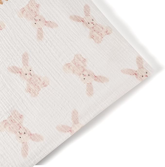 Baby Blanket 40x40 Inches,Muslin Cotton and Minky Dotted Double Layer Soft Receiving Blanket for Newborn Toddler,Bunny