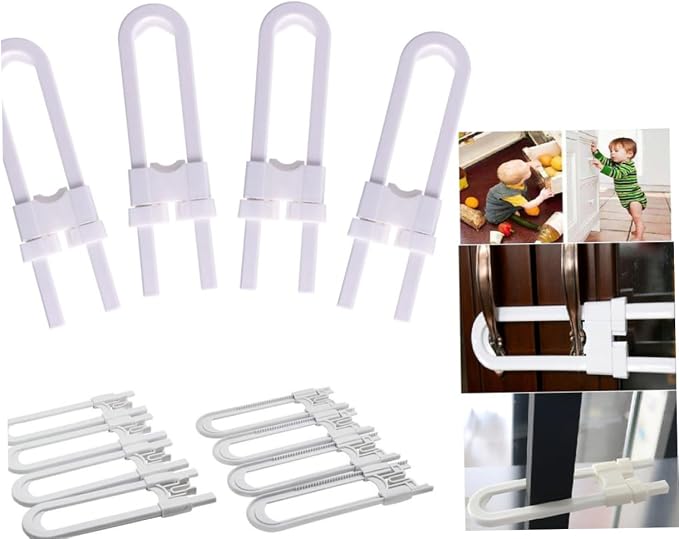 ERINGOGO Child-proof Cabinet Latches 4 Pack No Tools Required U-shaped Locks for Kitchen Closet and Drawer