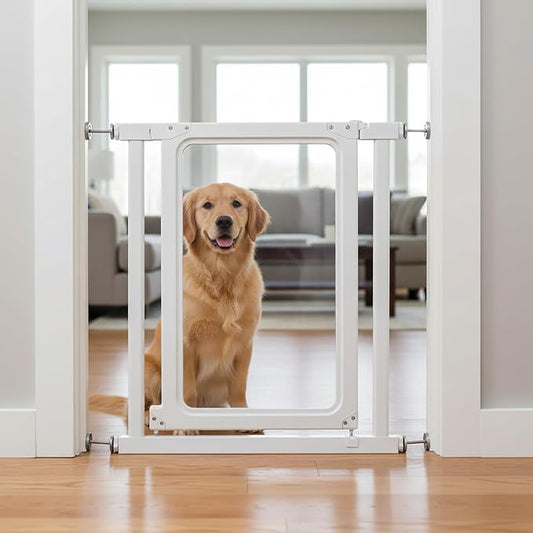 Baby Gate for Stairs and Doorways | Extra Wide, Auto Close, No Drilling Pressure Mounted, Walk Through Door, For Dogs & Cats