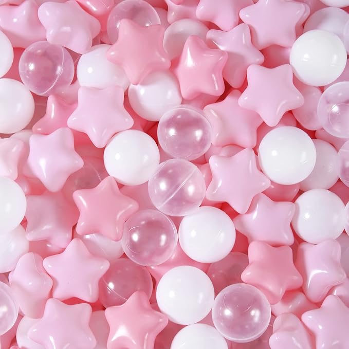 TRENDPLAY Star Ball Pit Balls for Toddlers -50 100 200 Count Star Balls Different Shapes, Non-Toxic Plastic Balls for Safe Play, Boys Girls Festival Party Decoration