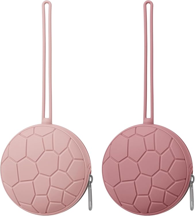 2 Pack Silicone Pacifier Holder Case, Soft Silicone Newborn Baby Silicone Pacifier Holder for Boys & Girls, Portable Silicone Pacifier Container Case (Blush/Mauve)