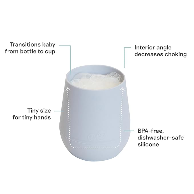 ezpz Tiny Cup (Pewter) + Tiny Spoon (2 Pack in Blush) - baby essentials, cup and spoon