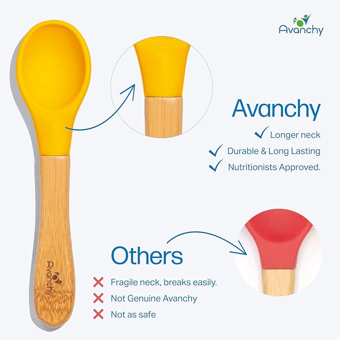 Avanchy Baby Spoons, Silicone Baby Spoons for Self Feeding, Toddler & Infant Spoons 4+ Months, Baby Led Weaning Utensils, Soft Tip Feeding Spoons, BPA Free Bamboo Handle, 10 Pack Pink