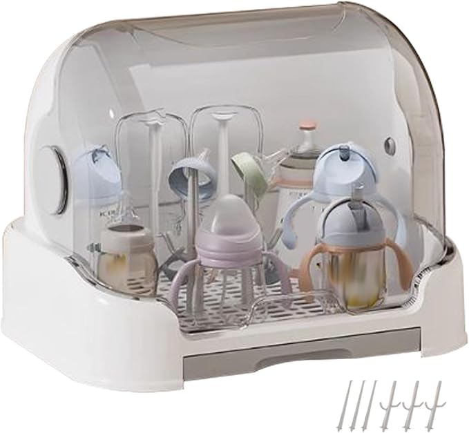 Kid Bottle Storage Box,Kid Bottle Drying Rack with Cover with Lid and Detachable Drain Tray, with 6 Drain Support Racks, for Various Daily Necessities for Kids