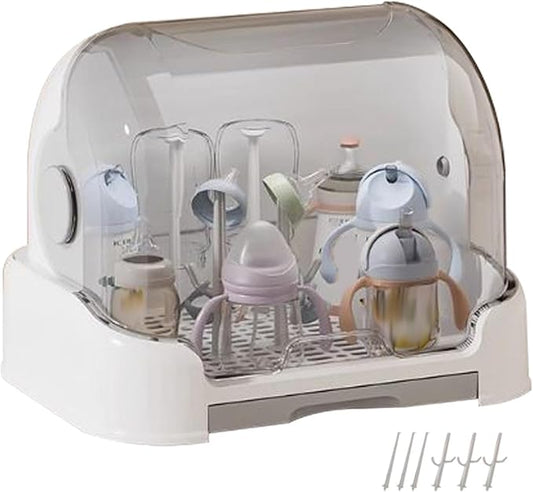 Kid Bottle Storage Box,Kid Bottle Drying Rack with Cover with Lid and Detachable Drain Tray, with 6 Drain Support Racks, for Various Daily Necessities for Kids