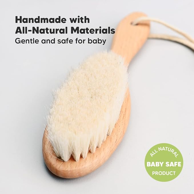 KeaBabies Baby Hair Brush and Baby Hooded Towel Bundle - Baby Brush with Soft Goat Bristles (Walnut, Oval) -Large 35X35 Baby Towels (Bear)