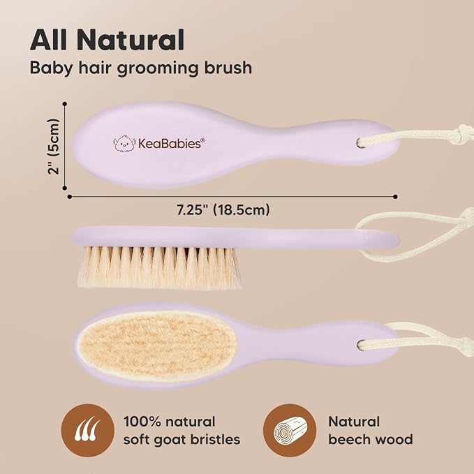 KeaBabies Baby Hair Brush and KeaBabies Baby Hooded Towel - Wooden Brush with Soft Goat Bristles, Soft and Absorbent Bath Towel Rags for Kids, Cradle Cap Hairbrush