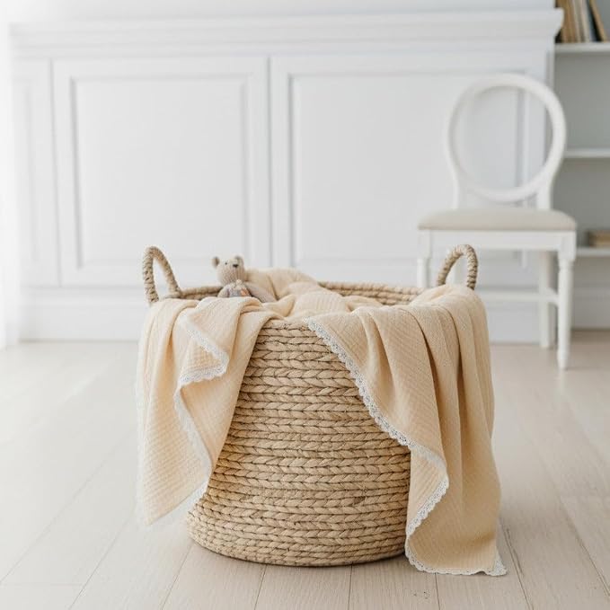 MakeMake Organics GOTS Certified Organic Cotton Muslin Soft Breathable Lightweight Swaddle and Comfort Organic Baby Blanket for Toddler Baby Boys and Girls - Oat, 30" x 40"