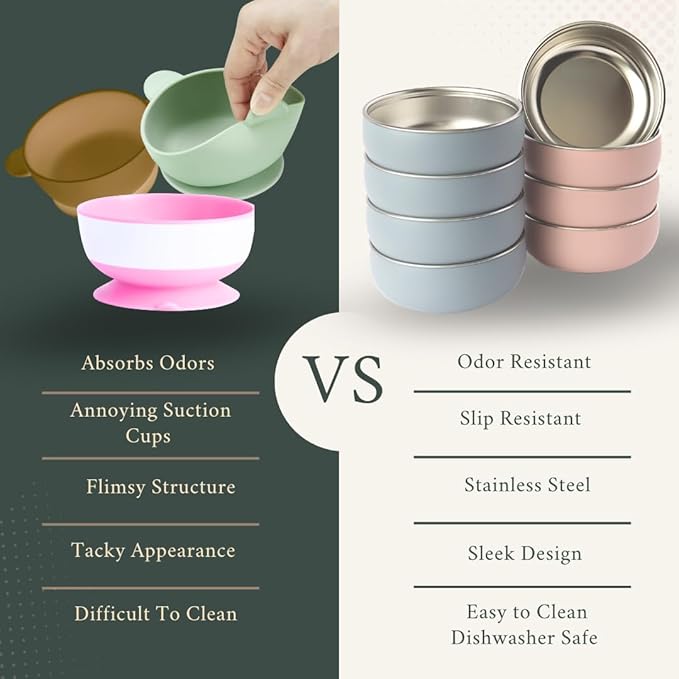 Monkey Proof??Non-Toxic Stainless Steel Child Bowl 5??with Non-Slip Silicone Shell, Multi-color, (Set of 4 bowls) Unbreakable, Mess Free Feeding for Babies, Toddlers, Kids, BPA free
