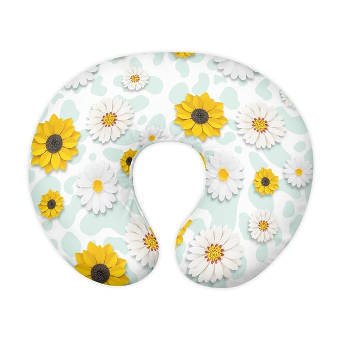 Forchrinse Sunflower Daisy on Cow Nursing Pillow Cover,Breastfeeding Pillow Slipcover,Mushroom Nursing Pillow Case for Baby Girls