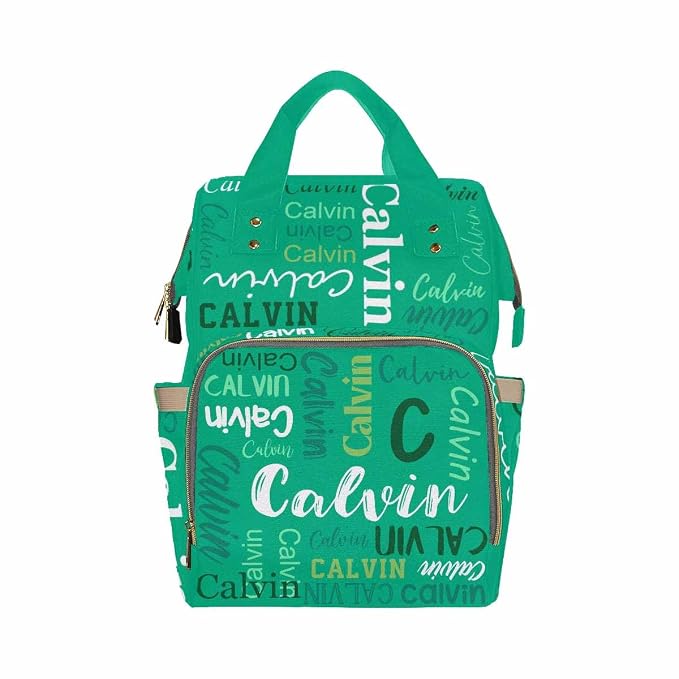 InterestPrint Custom Name Backpack, Personalized Green Funny Font Nappy Bags Customized Diapering Bag Backpack Casual Daypack Travel Shoulder Bag for Hiking Camping Work