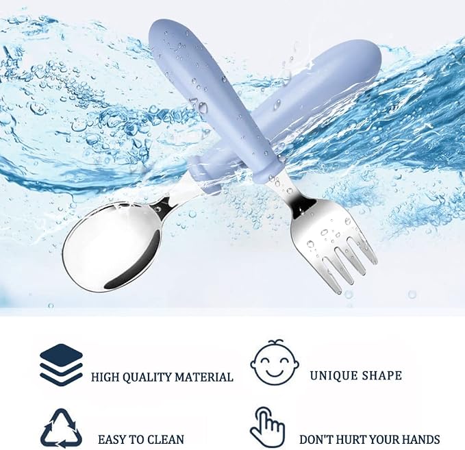 Pimoys 6 Pieces Toddler Spoons Baby Spoons for Self-Feeding, Stainless Steel Kids Spoons with Round Handle Metal Toddler Utensils Children's Silverware Set BPA Free, Dishwasher Safe