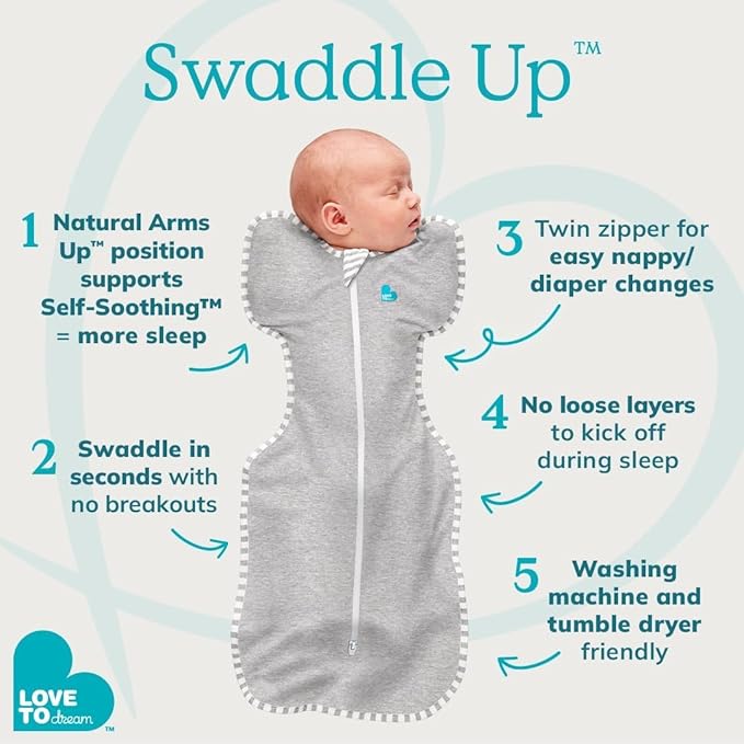 Love to Dream Swaddle Up Original, Arms Up Position, Light and Ultra Breathable Cotton - Wearable Blanket - 1.0 TOG - (20-24°C) Ideal for Moderate Temps, Medium 13-19lbs, Twinkle Powder Blue