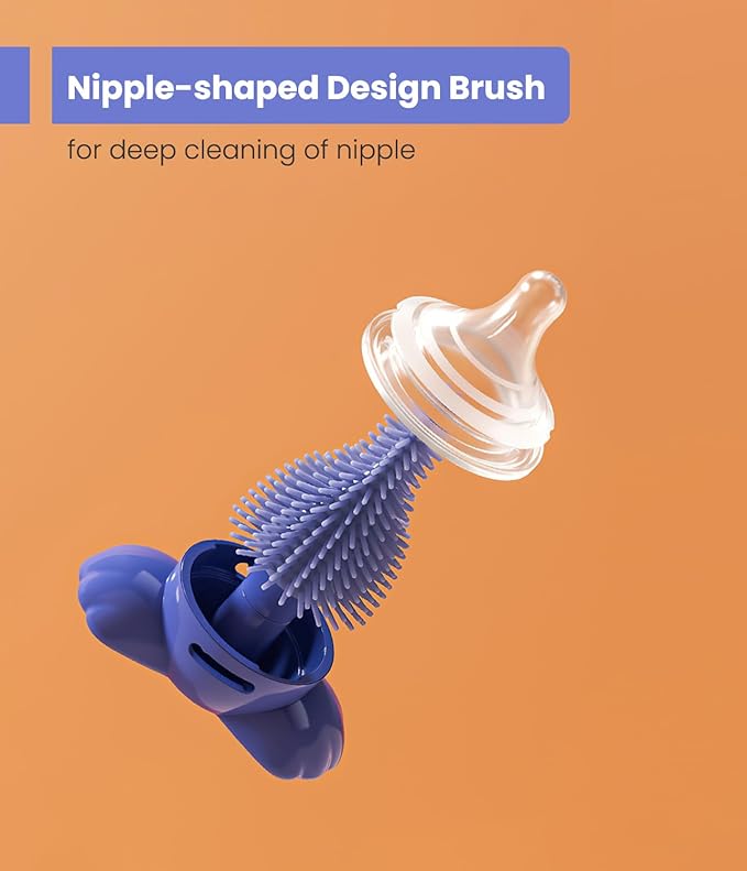 Ariseno 5-in-1 Baby Bottle Brush Set, Bottle Brush for Baby, Baby Bottle Scrubber, Including Silicone & Nylon Bottle Brush, Bottle Cap Brush, Straw Brush, Nipple Brush, BPA-Free (Blue)