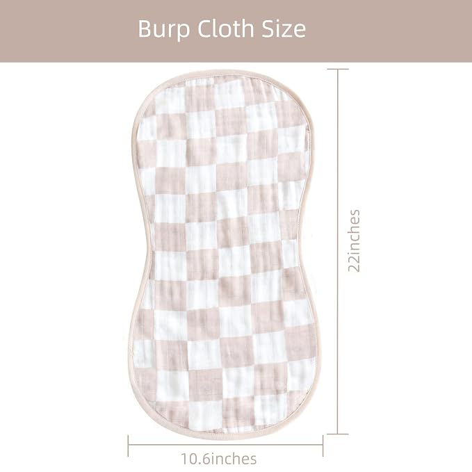 LifeTree Muslin Baby Burp Cloths - Soft 2 Pack Viscose Bamboo Cotton Large 22'' by 10.6'' Absorbent Milk Spit Up Rags - Burping Cloths for Newborn, Girls Boy (Floral & Checkerboard)