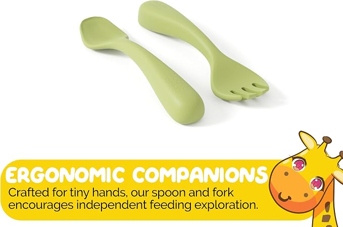 Toddler Necessities Baby Feeding Essentials Set for Baby in Green Color with Baby plates with Suction and Silicone Utensil Set - (3 Pieces)