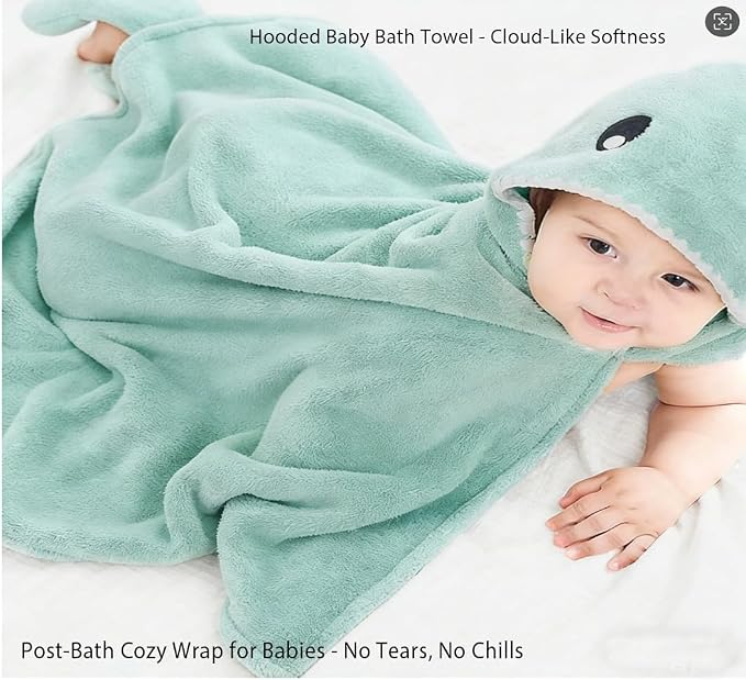 Toddler Baby Bath Towel with Hood 27.5"X55" Ultra Absorbent Soft Cozy Comfort Bathrobe Blanket, 0-6 Years Infant Shower Towel for Girls & Boys(Mist Tree)