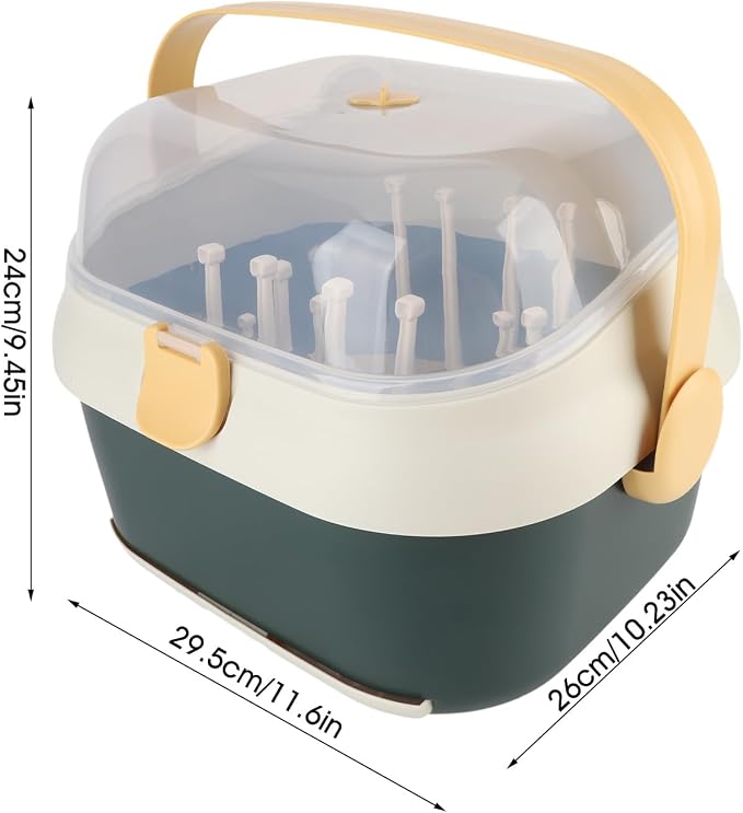 Ejoyous Baby Bottle Drying Rack Organizer, Nursing Bottle Storage Box, Compact Household Dust Proof Draining Thickened Plastic Bottle Holder Box for Home Travel (New Green)