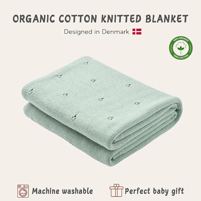 100% Organic Cotton Pointelle Knit Baby Boy Quilt – Lightweight, Breathable Swaddle Blanket for Newborns | Baby Registry Essential & Gift (Roman Green)