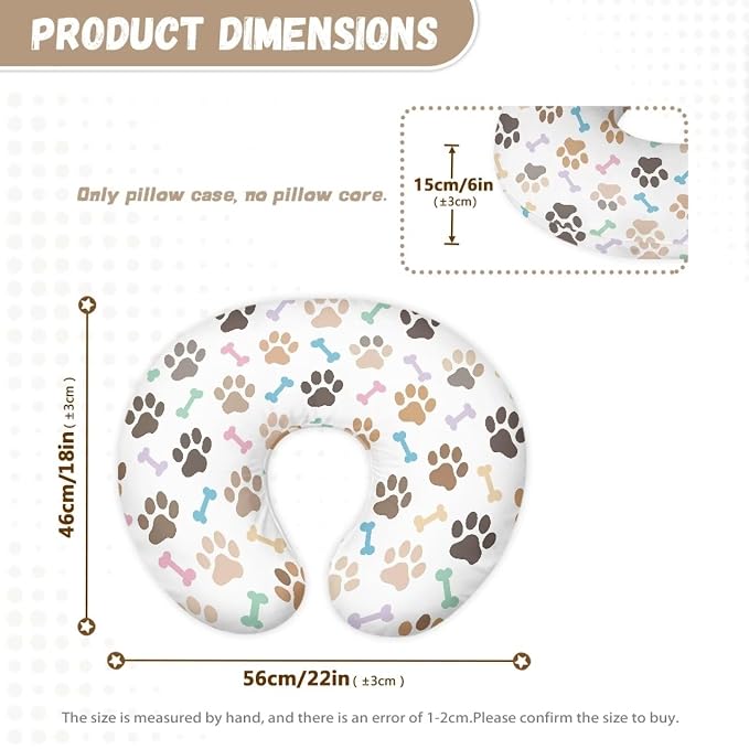 Dog Paw Nursing Pillow Support Cover with Hidden Zipper Ultra Soft Comfortable Breastfeeding and Bottle Feeding Nursing Pillowcase for Baby Boys & Girls, Machine Washable