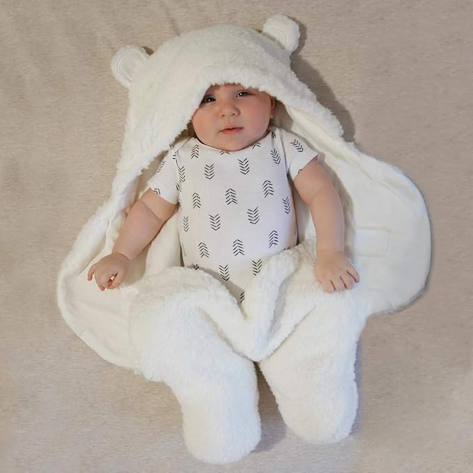 Jam Naturals Baby Swaddle Blanket, Cute Bear Organic Cotton Receiving Swaddling Wrap, Gender Neutral Soft Newborn Baby Registry Gift, White, 0-3m