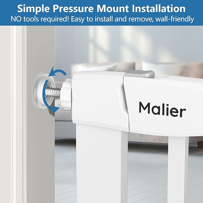 Malier Large Walk-Thru Door Baby Gate, 29-40" No Drill Pressure Mounted Dog Gate with Auto Close, Safety Gate Pet Gate for Stairs, Doorways, Child and Dogs Indoor (White, 29''- 40''W × 30''H)