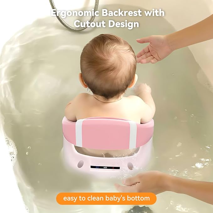Baby Bath Seat for Babies 6 Months & Up - 360° Protection Baby Bath Chair with Temperature Alert & Cushion | Non-Slip Toddler Bathtub Seat | Newborn Infant Bath Tub Seats for Babies Sitting Up (Pink)