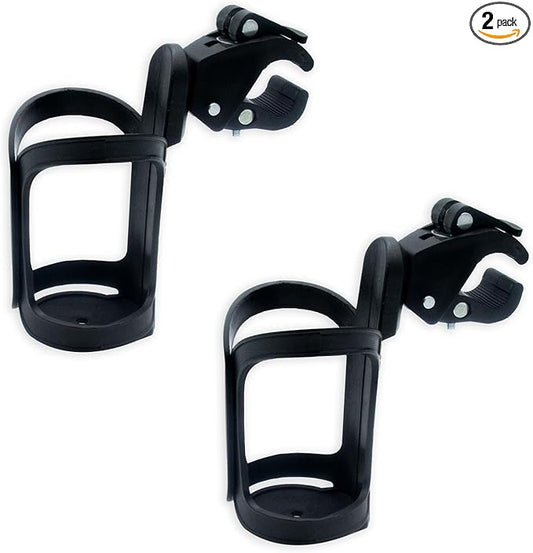 NCGDPZY Universal Bike Cup Holder, 2-Pack 360° Rotatable Large Caliber Design Cup Holder for Bike, Stroller, Wheelchair, Walker & Scooter, High-Strength Nylon, One-Click Lock System, Black