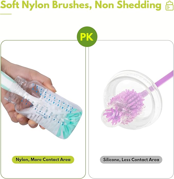 CAREBABYMORE 2 Pack Baby Bottle Brush with 4 Pack Straw Brushes, 10.2" Nylon Brushe with Nipple Cleaner and Stand Suction Cup, Yellow