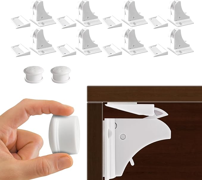 8 Pack Child Safety Magnetic Cabinet Locks - Children Proof Cupboard Baby Locks Latches - Adhesive for Cabinets & Drawers and Screws Fixed for Protection