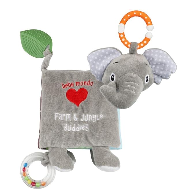 Elephant Touch and Feel Baby Books Toys 0-6 Months, Loveys Crinkle Books for Babies,Infant Toys 6-12-18 Months 1-2 Year Old, Baby Shower Easter Gifts Soft Cloth Book Teething Rattle for Boys Girls