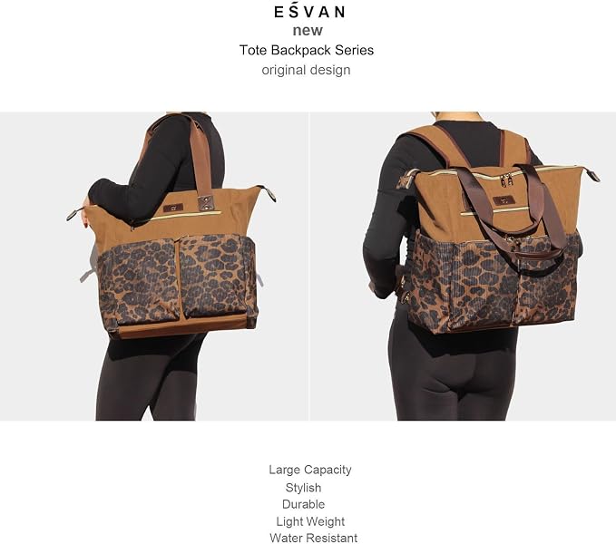 ESVAN Diaper Tote Bag Totepack Backpack 2 in 1 for Women Multifunctional Large Capacity with Insulated Pockets Travel | Multifunctional